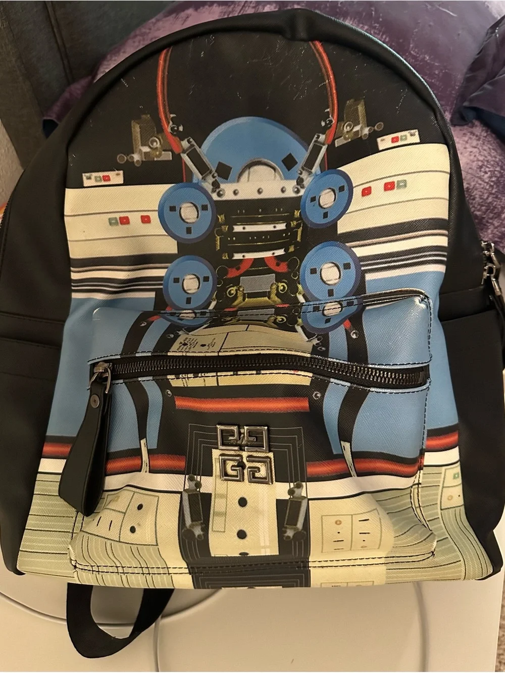 Givenchy Black cream & Blue Graphic robot Backpack - Designer-Inspired